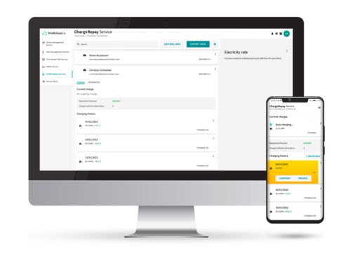 Phoenix Contact E-Mobility Produkte: Der Charge Repay Service auf einem Desktop-PC und einem Smartphone