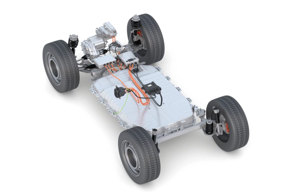 Basis-Aufbau eines Elektrofahrzeugs mit CCS-Inlet und Fahrzeug-Ladesteuerung.