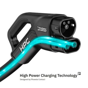 The CCS megawatt charging connector from Phoenix Contact enables charging powers 1,000 kW thanks to active cooling and optimized cable architecture - ideal for fast charging of heavy utility vehicles during legally prescribed breaks.