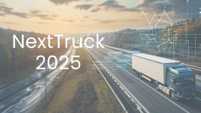Ein LKW fährt auf der Autobahn. Auf dem Bild steht die Aufschrift "NextTruck 2025"